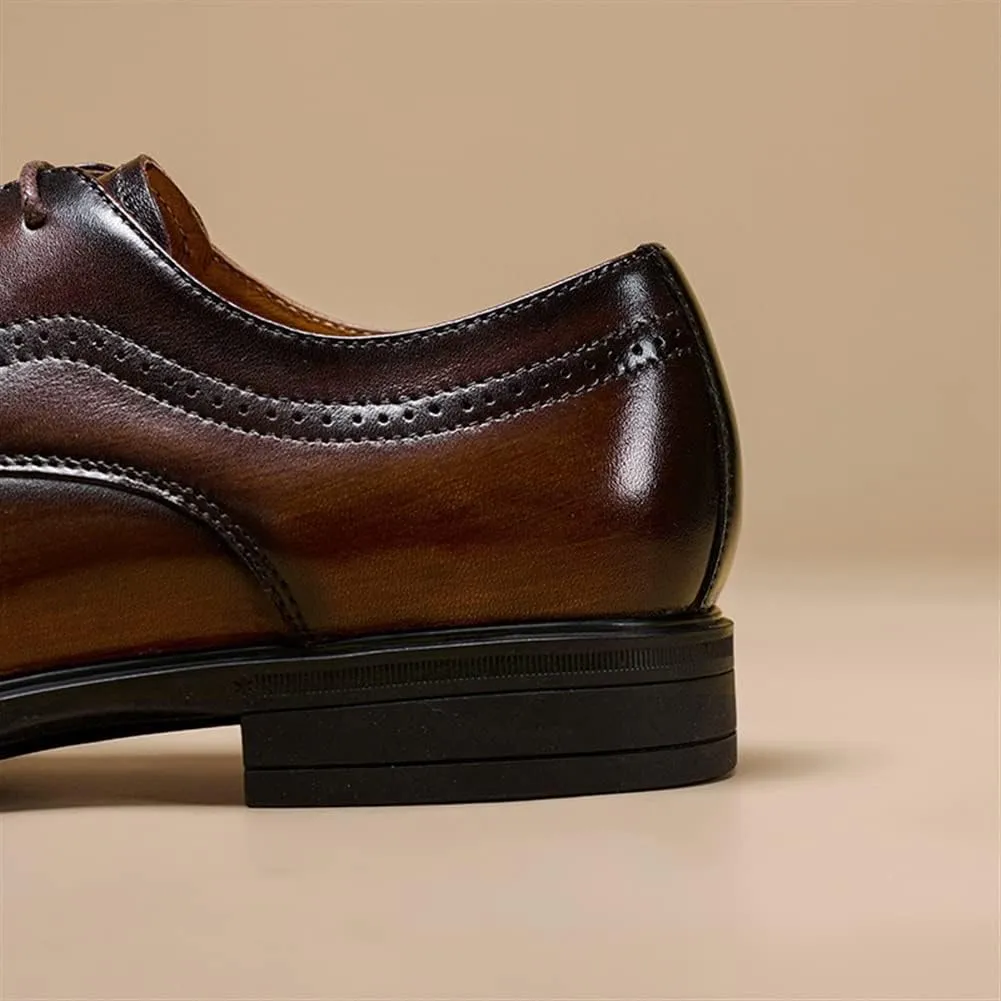 Oxford Shoes for Men Lace Up Derby Shoes Brogue Embossed Wing-tip Round Toe Leather Rubber Sole Non Slip Anti-Slip Classic