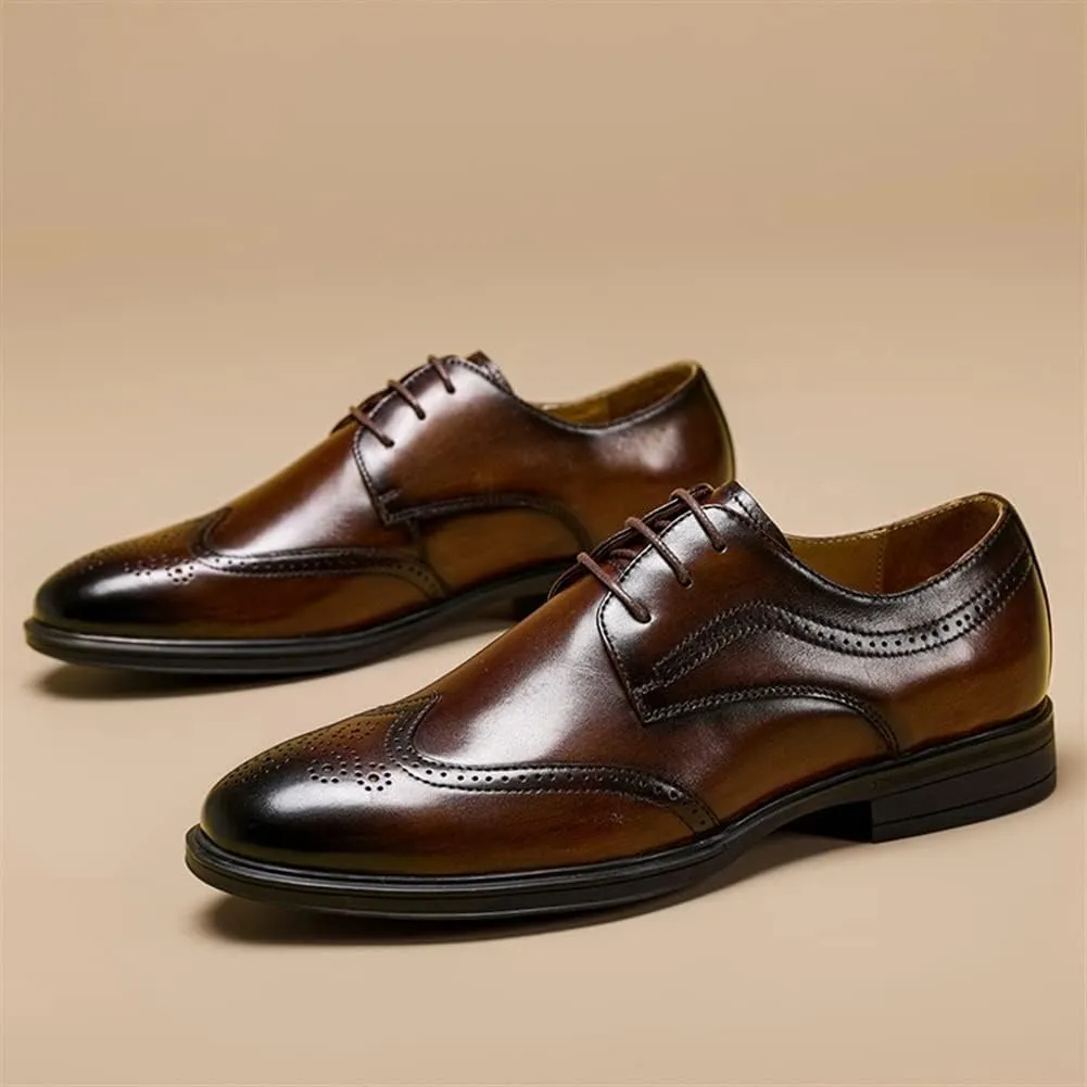 Oxford Shoes for Men Lace Up Derby Shoes Brogue Embossed Wing-tip Round Toe Leather Rubber Sole Non Slip Anti-Slip Classic