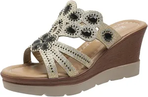 Platform Sandals Women Rhinestone Sequin Wedge Sandals Arch Support Sandal Open Toe Beach Casual Slippers