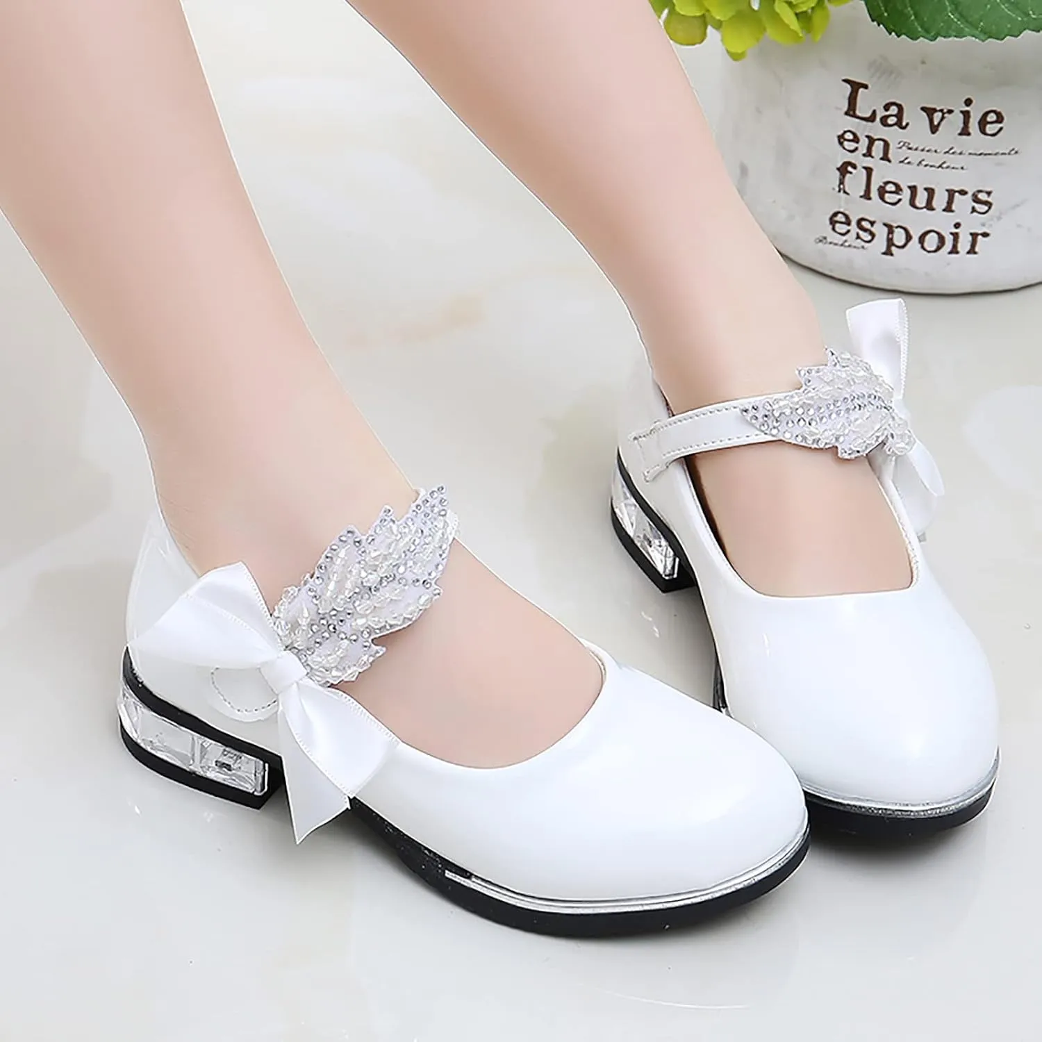 Princess Girls PU Leather Mary Jane Ballet Flat𝘀 Low Heel School Wedding Par𝘁y Dress Shoes for Toddler Kids