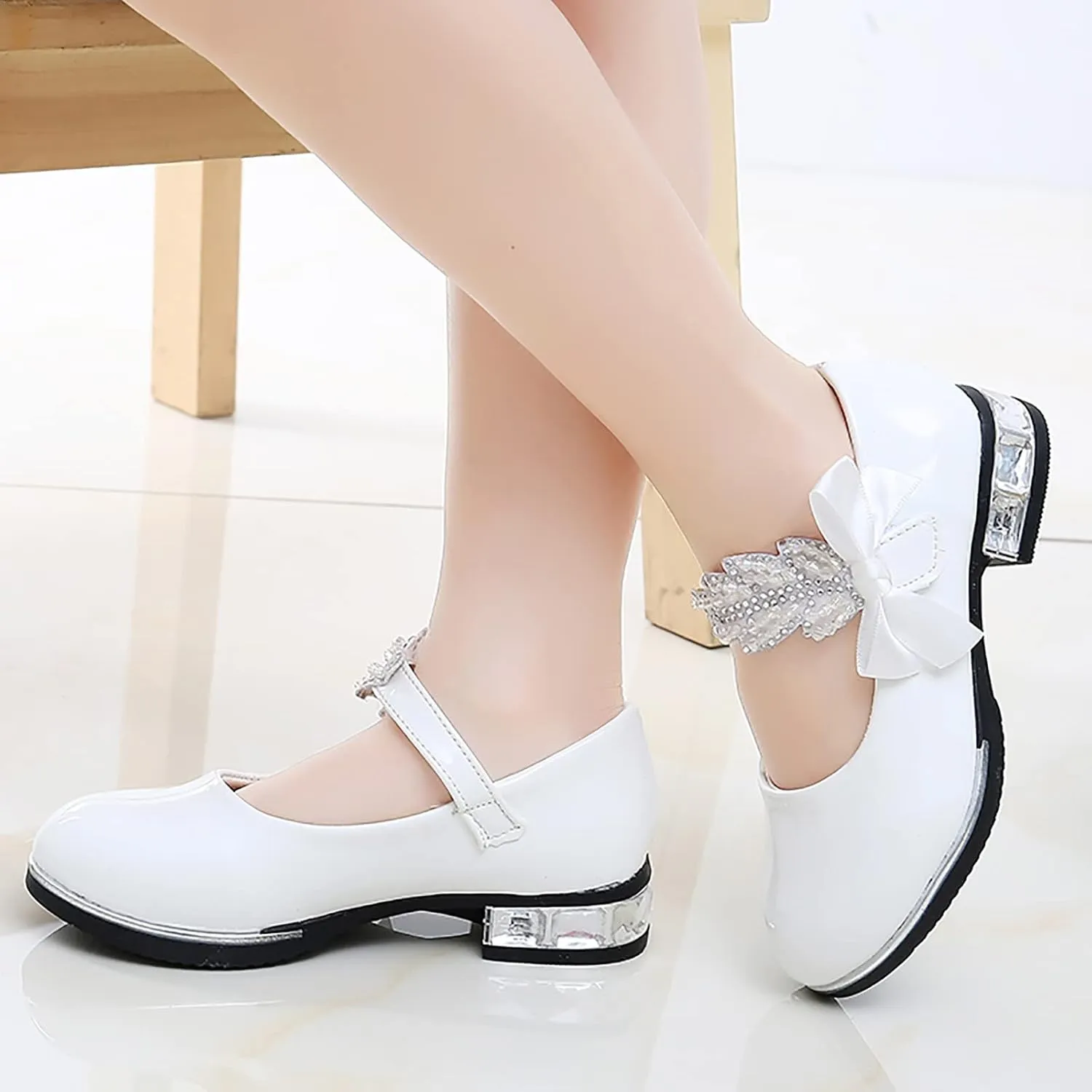 Princess Girls PU Leather Mary Jane Ballet Flat𝘀 Low Heel School Wedding Par𝘁y Dress Shoes for Toddler Kids