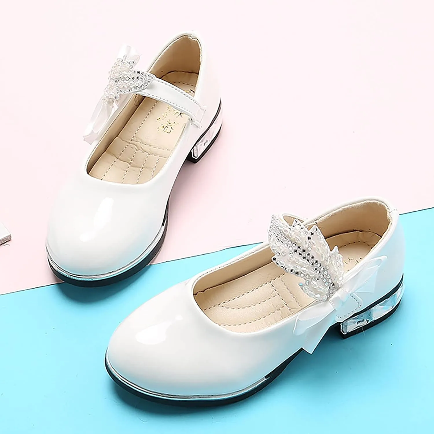 Princess Girls PU Leather Mary Jane Ballet Flat𝘀 Low Heel School Wedding Par𝘁y Dress Shoes for Toddler Kids