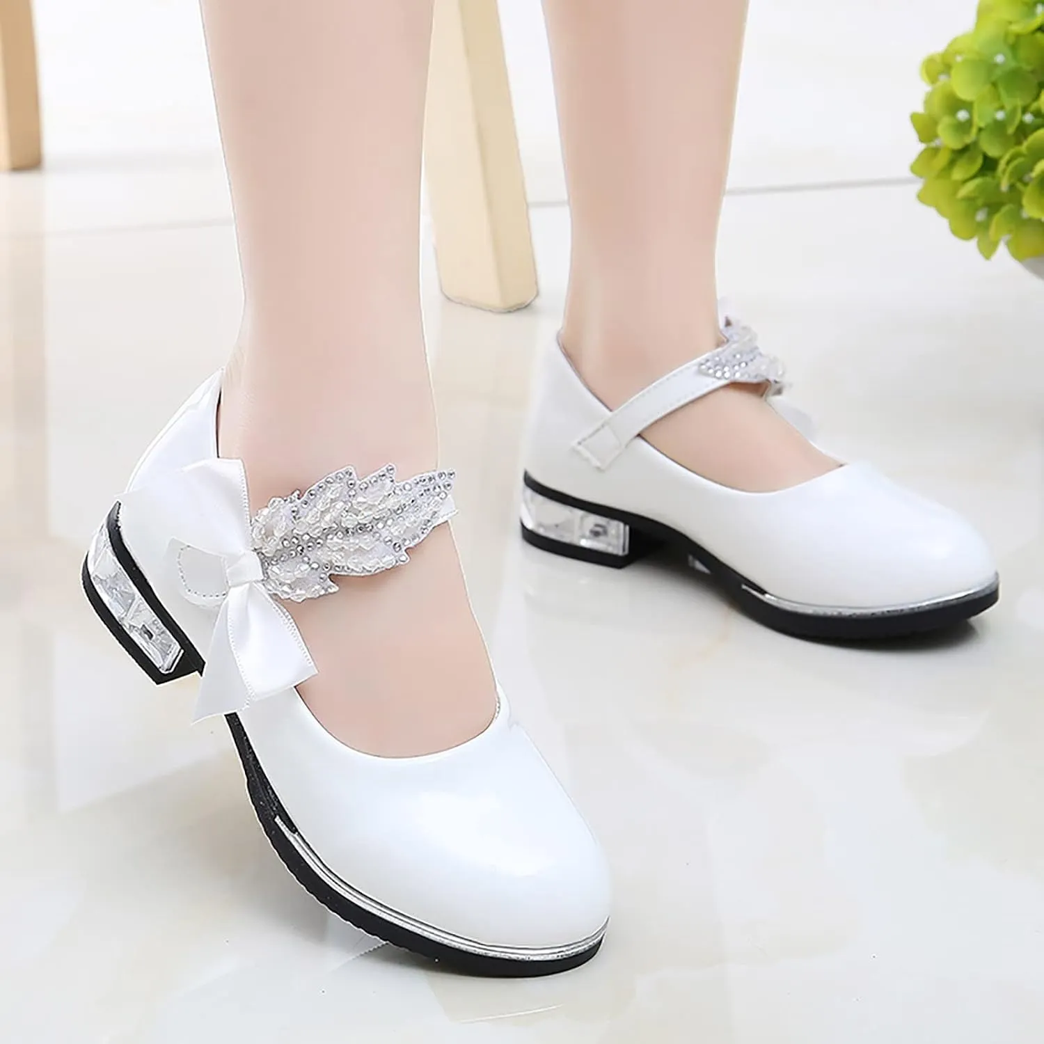 Princess Girls PU Leather Mary Jane Ballet Flat𝘀 Low Heel School Wedding Par𝘁y Dress Shoes for Toddler Kids
