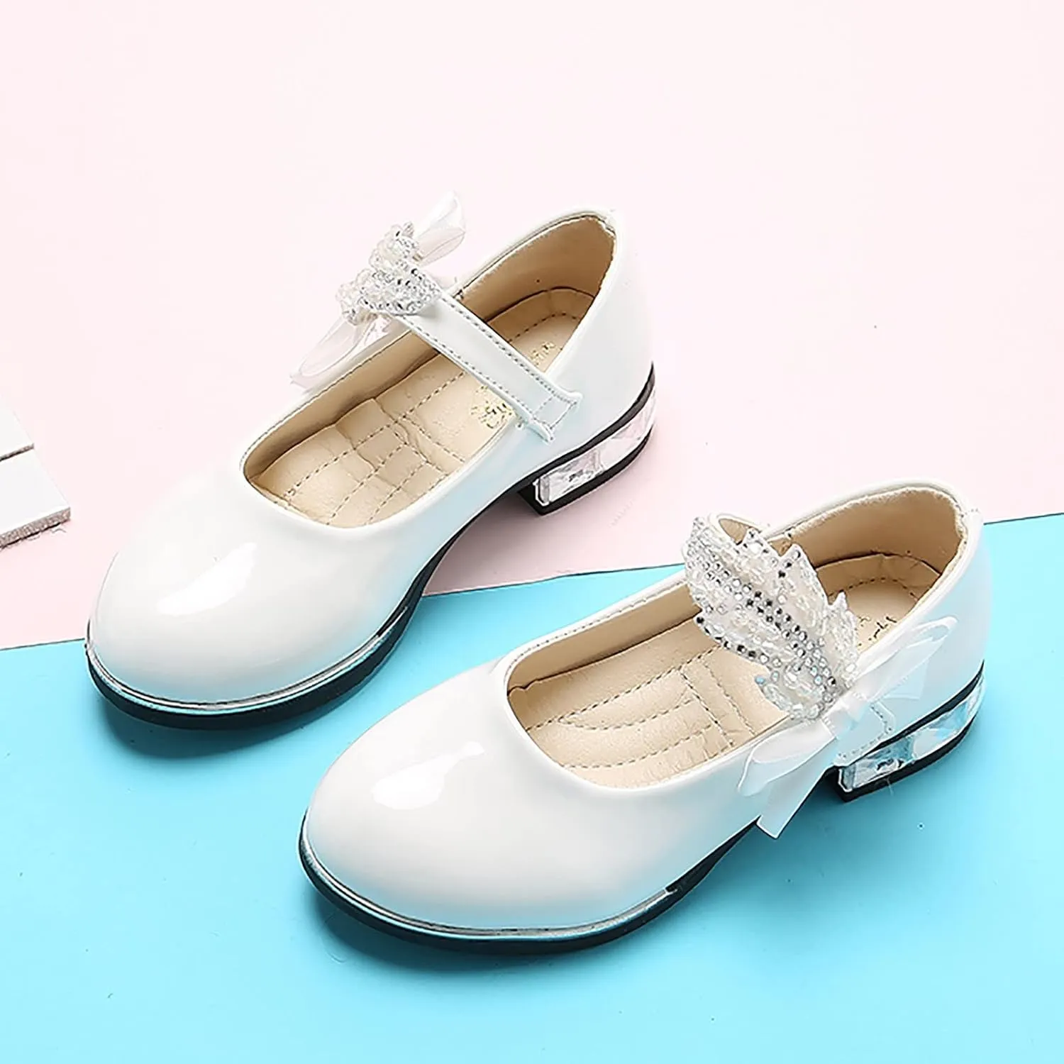 Princess Girls PU Leather Mary Jane Ballet Flat𝘀 Low Heel School Wedding Par𝘁y Dress Shoes for Toddler Kids