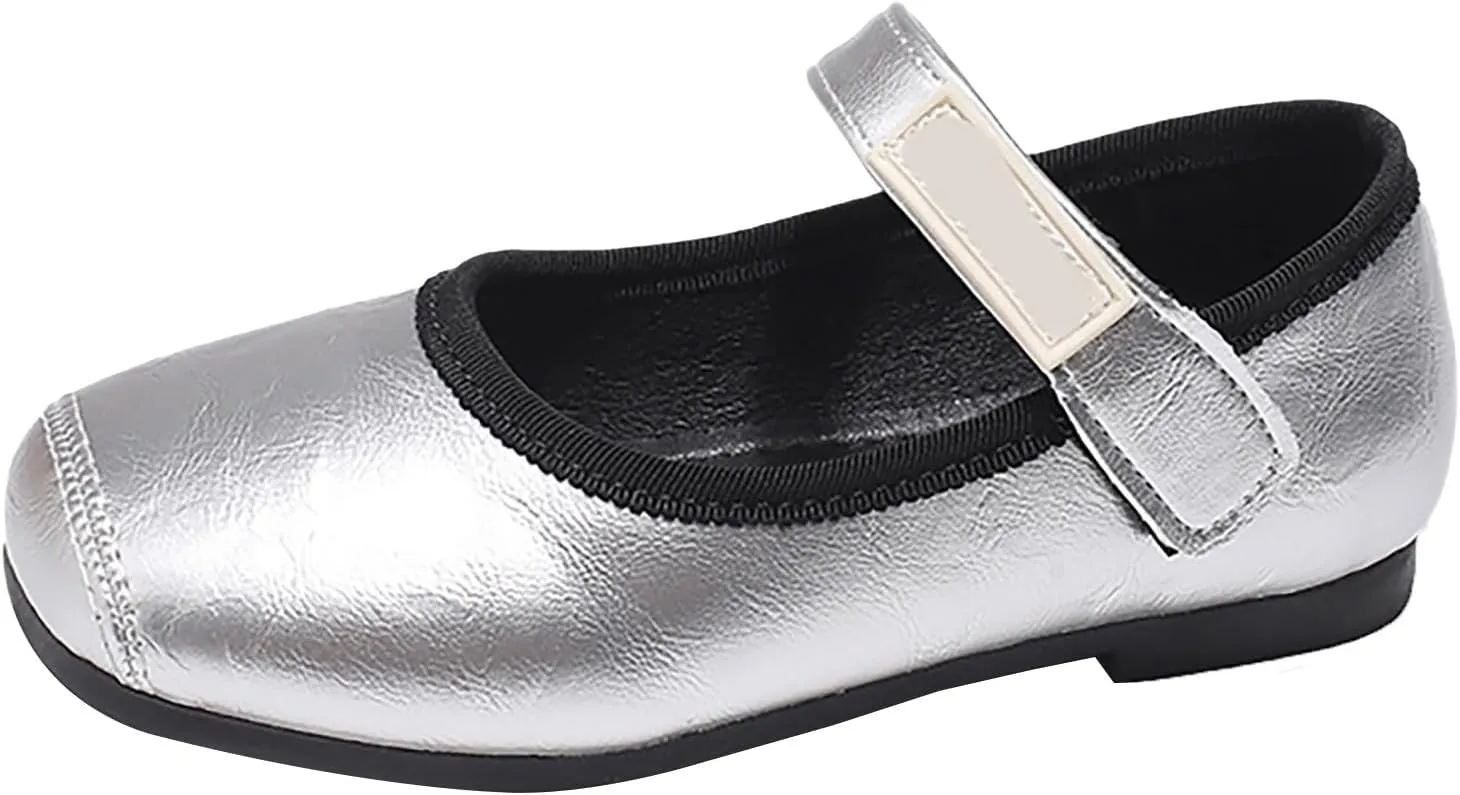 PU Leather Ballet Flat𝐬 for Girls Wedding Part𝐲 School 𝗨niform Mary Jane Shoes Little Kid Baptism Dress Shoes