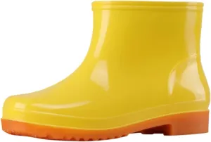 Rain Boots for Women Booties Mid Calf Waterproof Short Rubber Chunky Heel Outdoor Garden Platform Anti-Slip Sole Boots