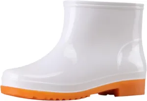 Rain Boots for Women Booties Mid Calf Waterproof Short Rubber Chunky Heel Outdoor Garden Platform Anti-Slip Sole Boots