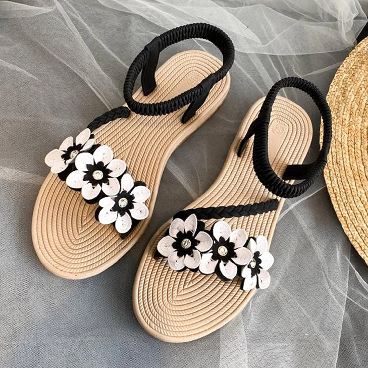 Sandals Breathable Women's Roman Outdoor Diamond Fashion Leisure Shoes Casual Women's Bling Flat Sandals for