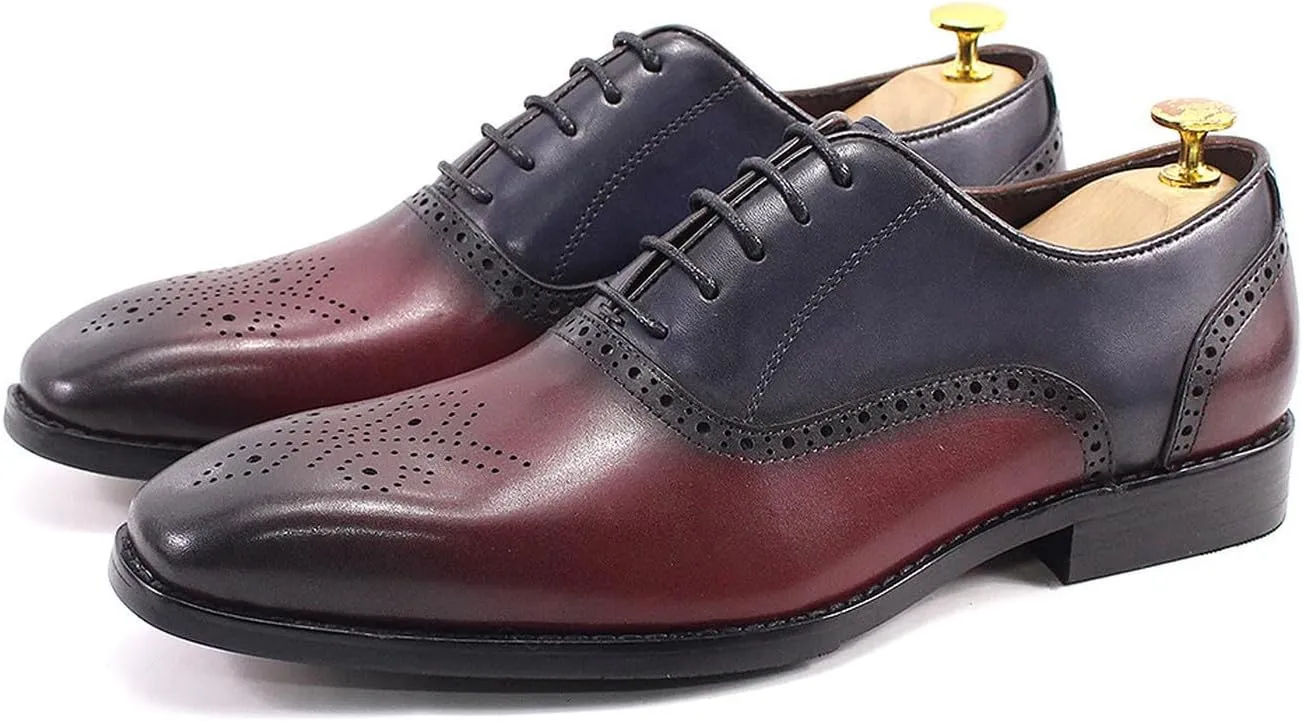 Santimon Mens Oxfords Formal Dress Suit Shoes Genunie Leather Wingtip Brogues Modern Luxury Two Tone Derby Fashion Prom Wedding Business Casual Comfortable Tuxedo Shoes for Men