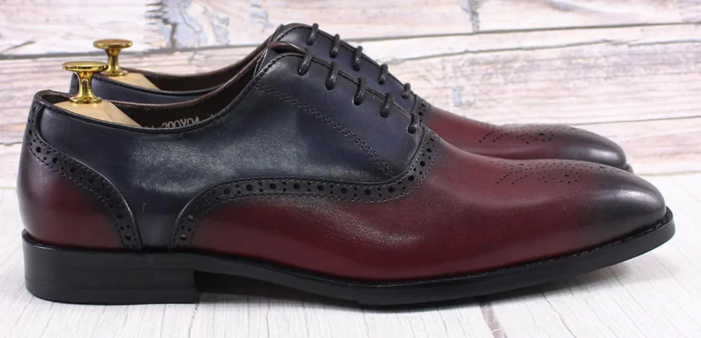 Santimon Mens Oxfords Formal Dress Suit Shoes Genunie Leather Wingtip Brogues Modern Luxury Two Tone Derby Fashion Prom Wedding Business Casual Comfortable Tuxedo Shoes for Men