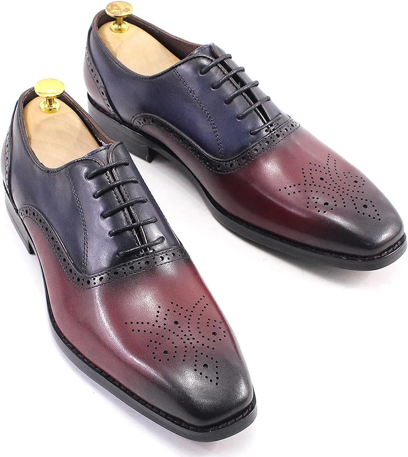 Santimon Mens Oxfords Formal Dress Suit Shoes Genunie Leather Wingtip Brogues Modern Luxury Two Tone Derby Fashion Prom Wedding Business Casual Comfortable Tuxedo Shoes for Men