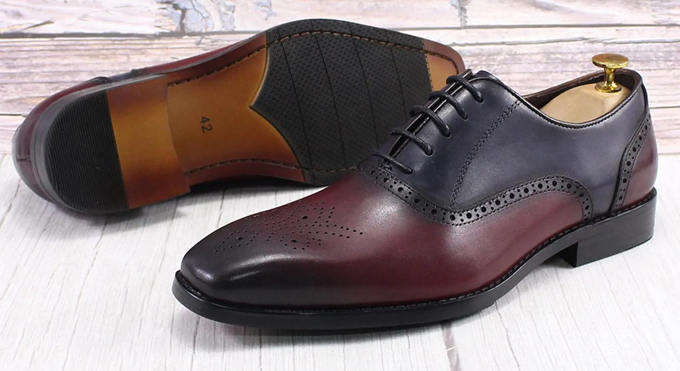 Santimon Mens Oxfords Formal Dress Suit Shoes Genunie Leather Wingtip Brogues Modern Luxury Two Tone Derby Fashion Prom Wedding Business Casual Comfortable Tuxedo Shoes for Men