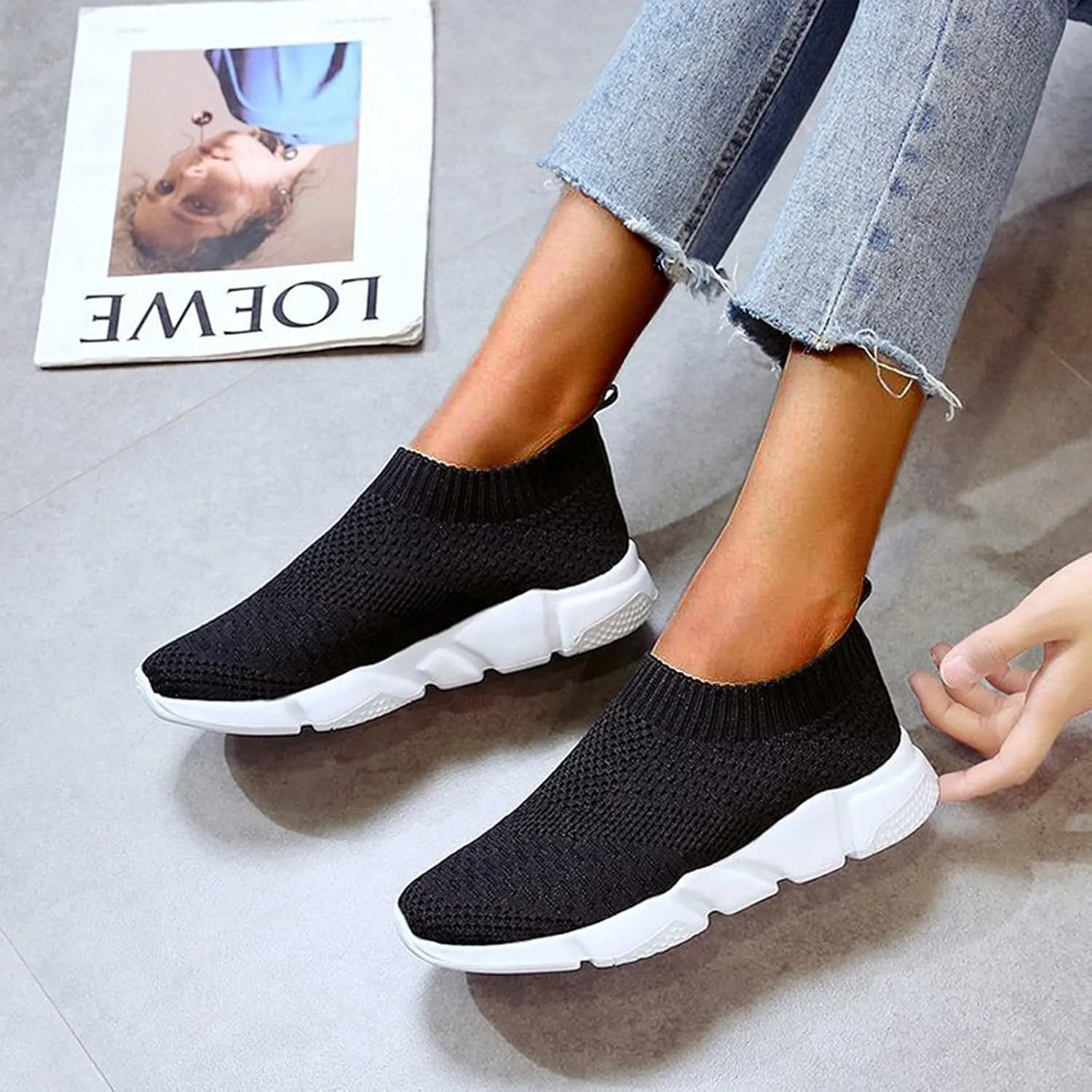 SBGMoSJ Women Sneakers Size 9 Black Orthopedic Shoes for Women Dressy Casual Womens Shoes Extra Wide Width Casual Women Sneakers Size 10 Slip On Orthopedic Walking Shoes for Women Plantar Fasciitis