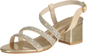 SheSole Women's Open Toe Slingback Strappy Heels Rhinestone Sandals Wedding Shoes for Bride Low Block Chunky Heels Metallic