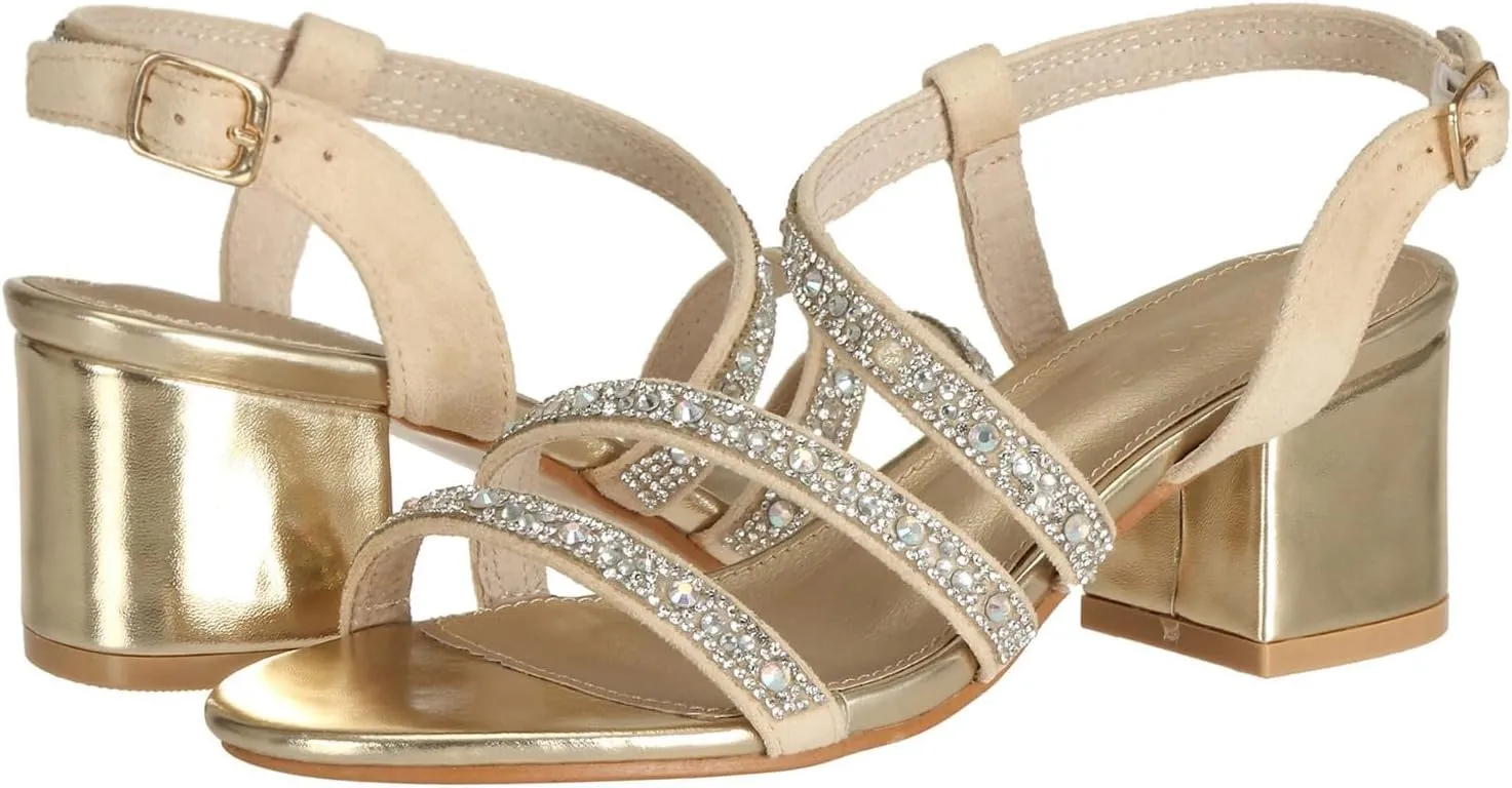 SheSole Women's Open Toe Slingback Strappy Heels Rhinestone Sandals Wedding Shoes for Bride Low Block Chunky Heels Metallic