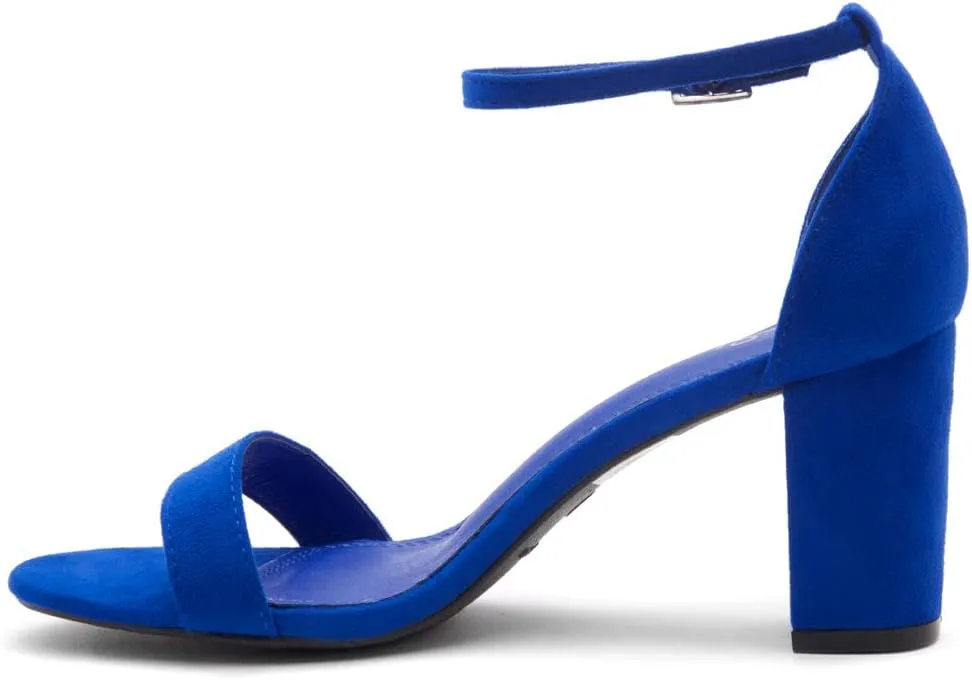 Shoe Land Women's Low Heels - 3-Inch Chunky Block Heeled Sandals with Ankle Strap | Open Toe Short Heels | Comfy Dressy Strappy Sandals for Wedding, Prom, Office