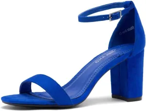 Shoe Land Women's Low Heels - 3-Inch Chunky Block Heeled Sandals with Ankle Strap | Open Toe Short Heels | Comfy Dressy Strappy Sandals for Wedding, Prom, Office