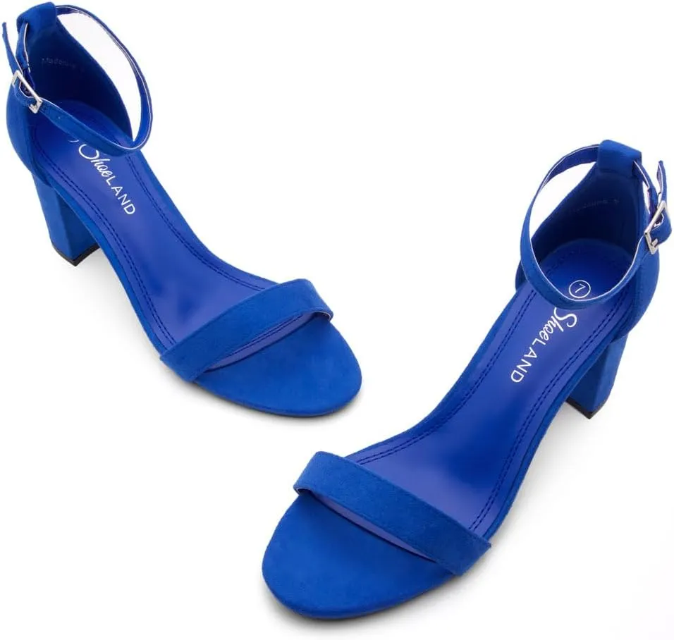 Shoe Land Women's Low Heels - 3-Inch Chunky Block Heeled Sandals with Ankle Strap | Open Toe Short Heels | Comfy Dressy Strappy Sandals for Wedding, Prom, Office
