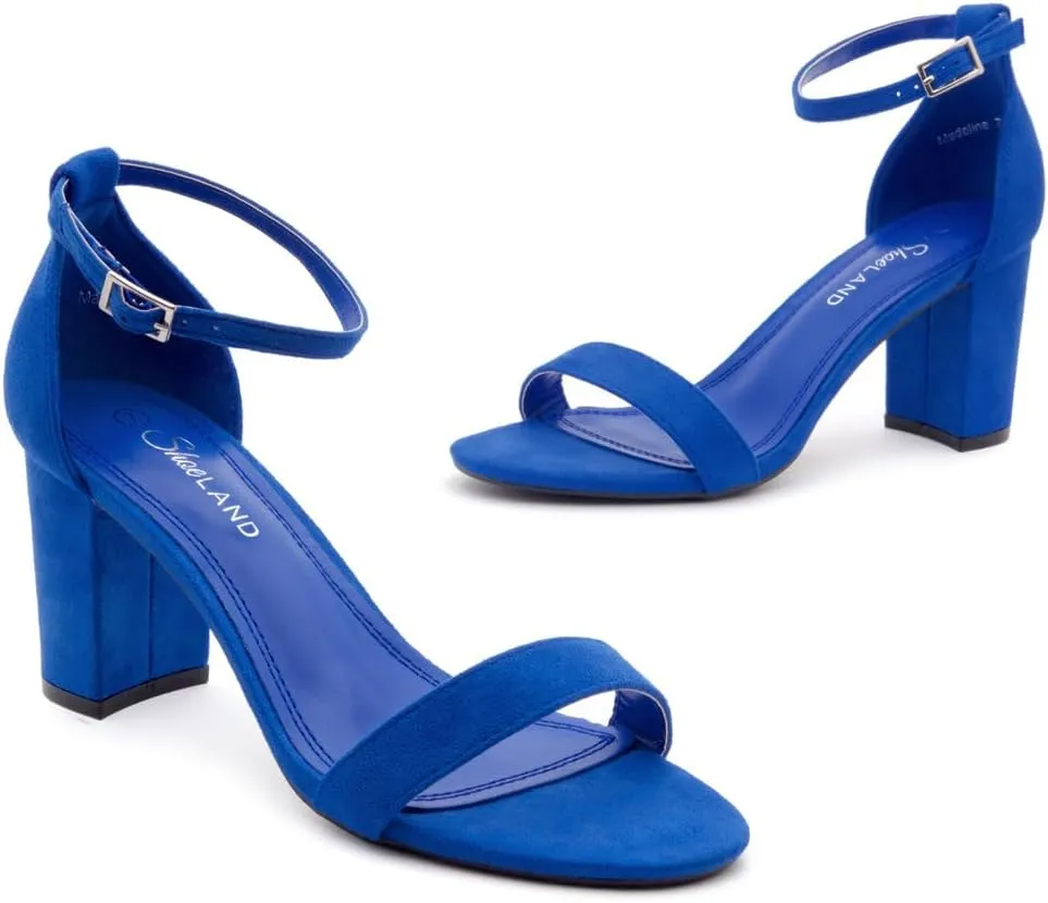 Shoe Land Women's Low Heels - 3-Inch Chunky Block Heeled Sandals with Ankle Strap | Open Toe Short Heels | Comfy Dressy Strappy Sandals for Wedding, Prom, Office