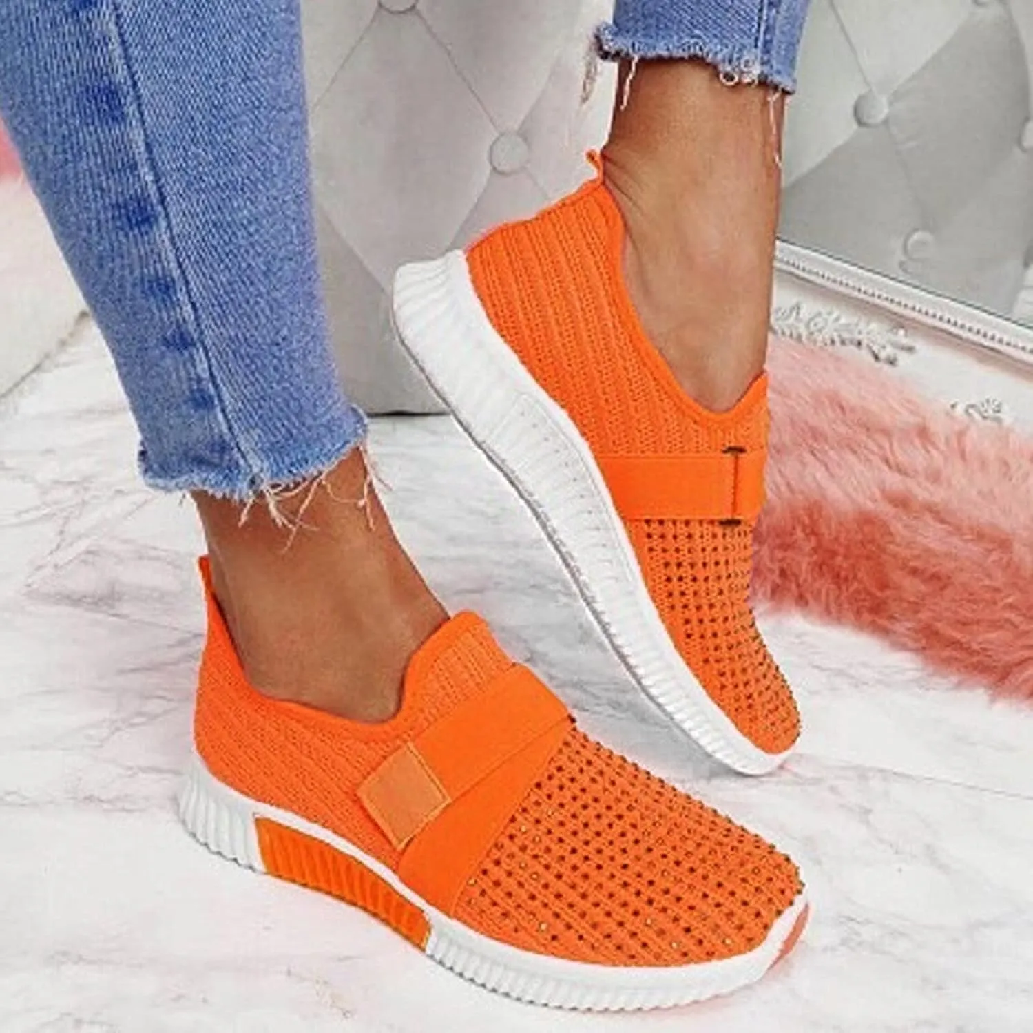 Slip On Shoes Women Mesh Breathable Business Casual Shoes Waterproof Sneakers Sneakers for Women Running Fashion Walking Basketball Shoe Grip Casual Loafers