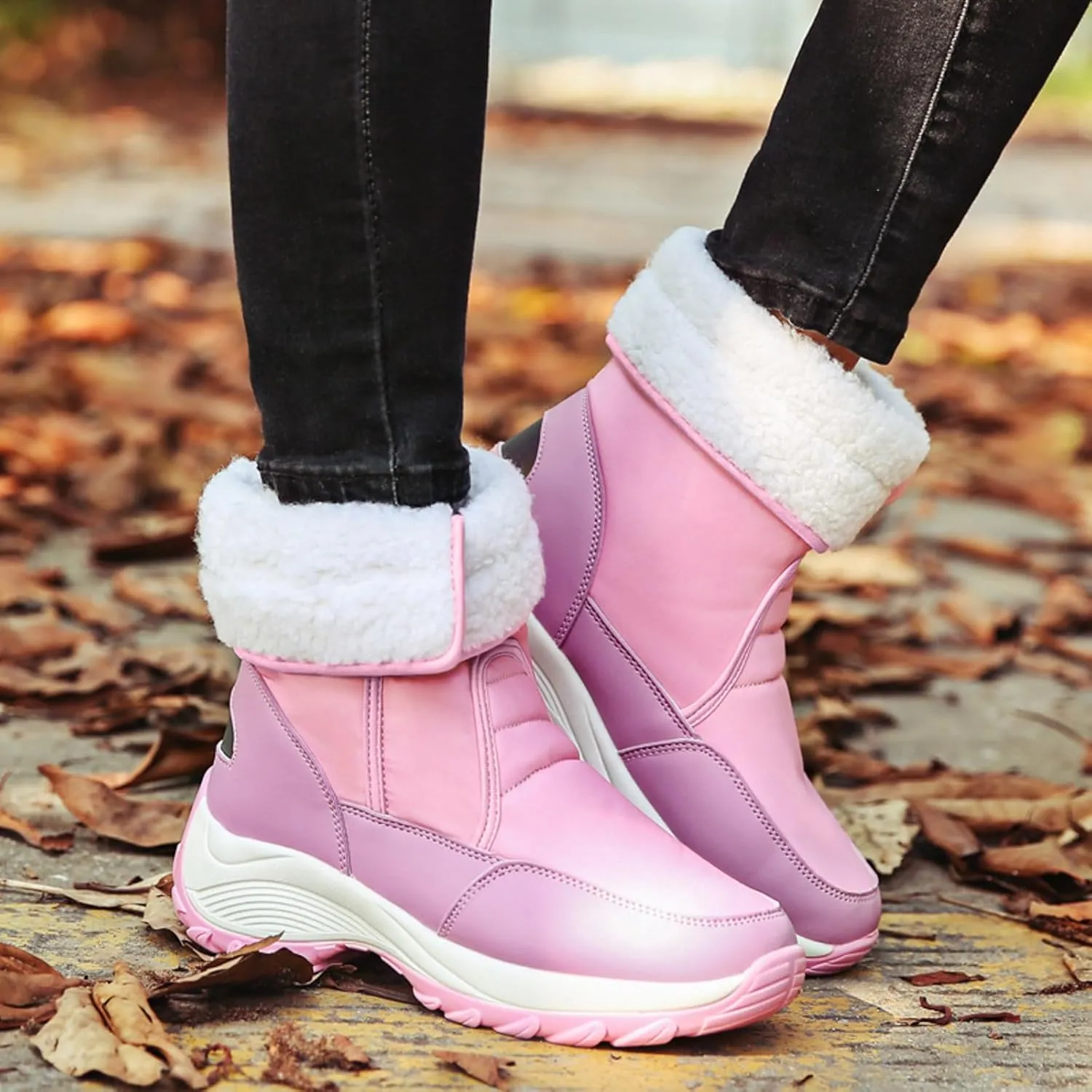 Slip On Snow Boots For Women Waterproof Winter Boots Wide Width Warm Boots Ski Boots Hiking Boots Mid Calf Boots