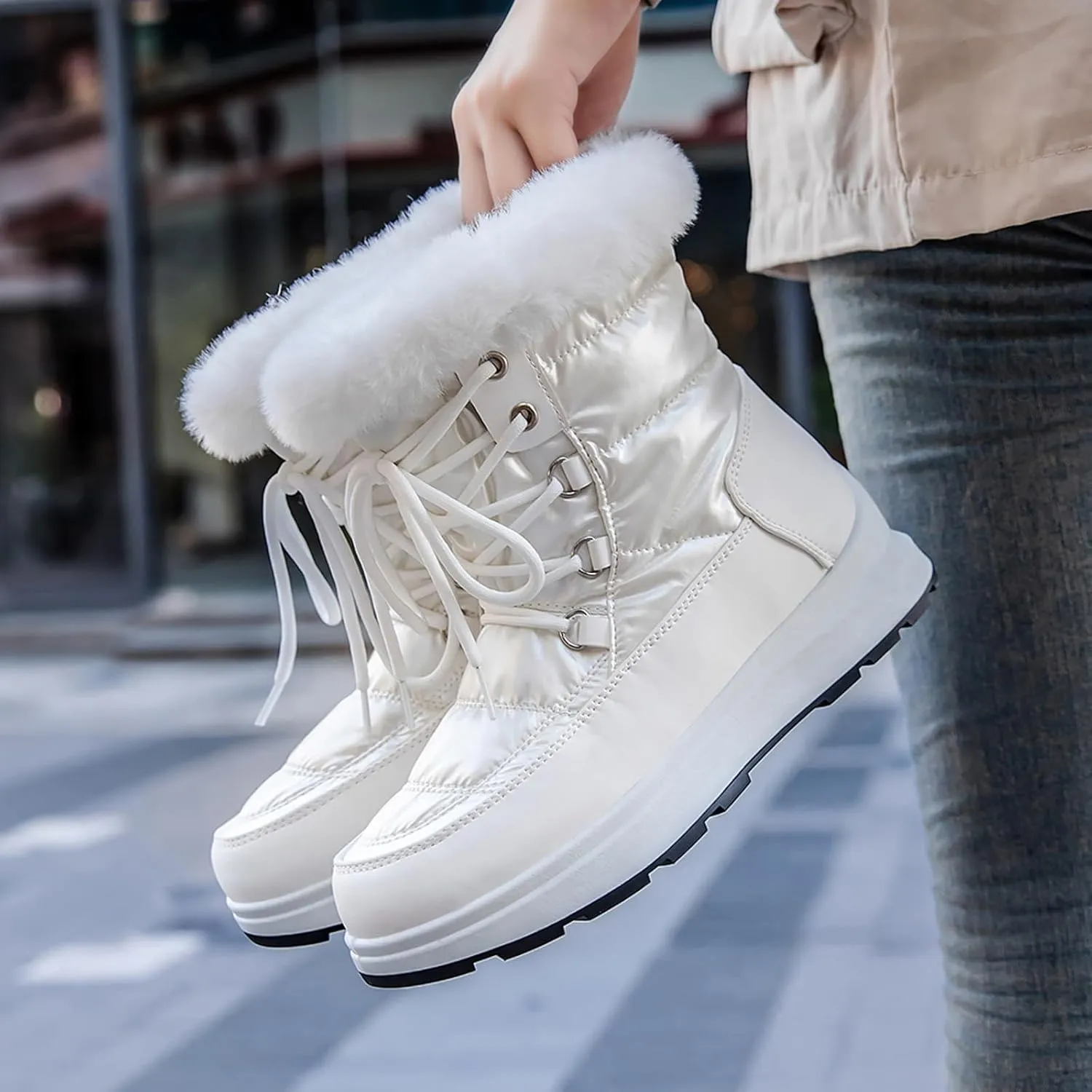 Slip On Snow Boots For Women Waterproof Winter Boots Wide Width Warm Boots Ski Boots Hiking Boots Mid Calf Boots