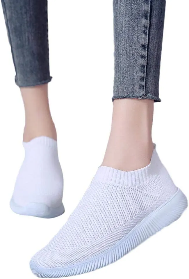 Sneakers for Women Running Shoes Slip On Casual Running Shoes for Women Mesh Breathable Dressy Casual Shoes Platform Sneakers Black Tennis Shoe White Loafers