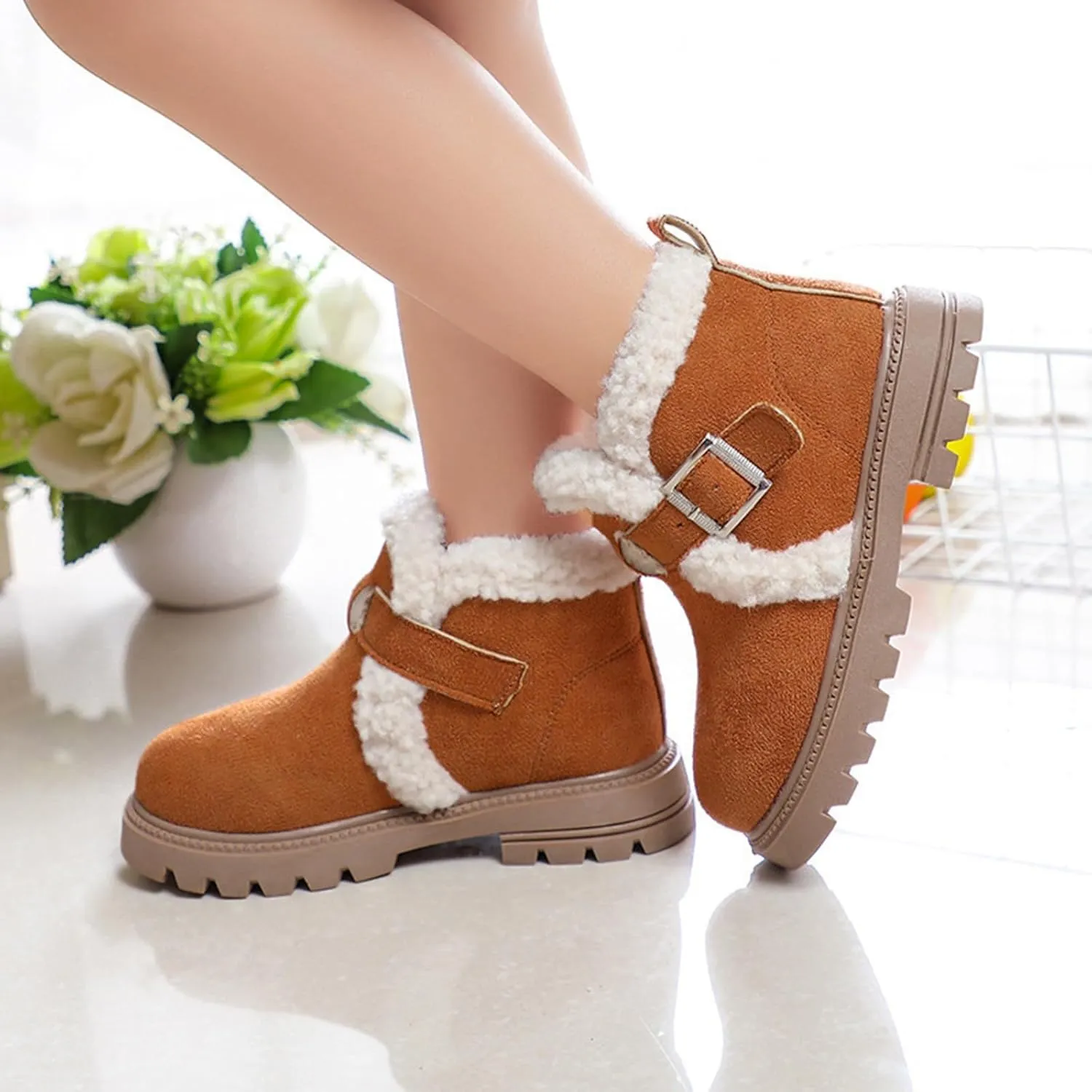 Snow Boots for Girls Boots Kids Boys Girls Winter Zipper Warm Faux Fur Fuzzy Cozy Walking Ankle Boots