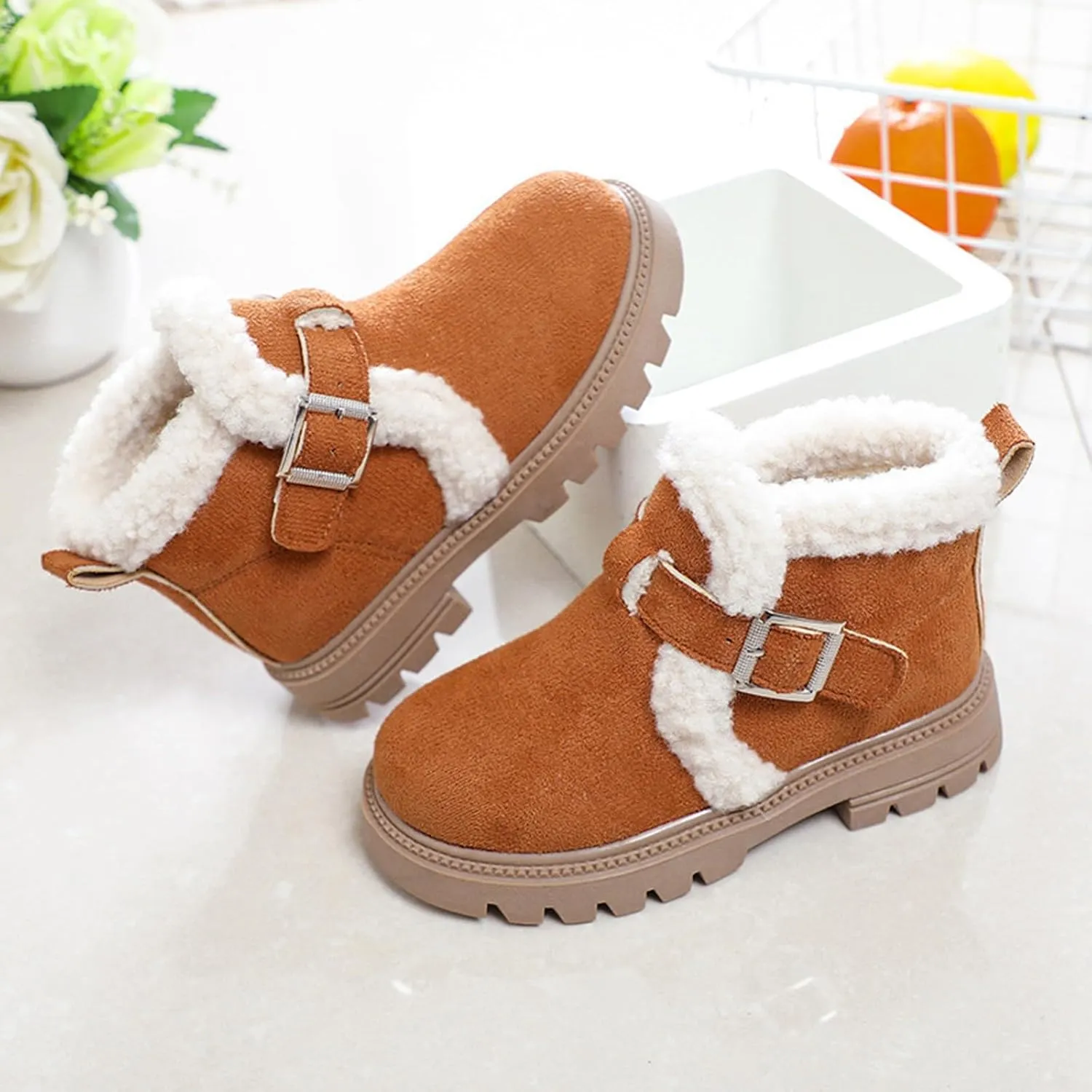 Snow Boots for Girls Boots Kids Boys Girls Winter Zipper Warm Faux Fur Fuzzy Cozy Walking Ankle Boots