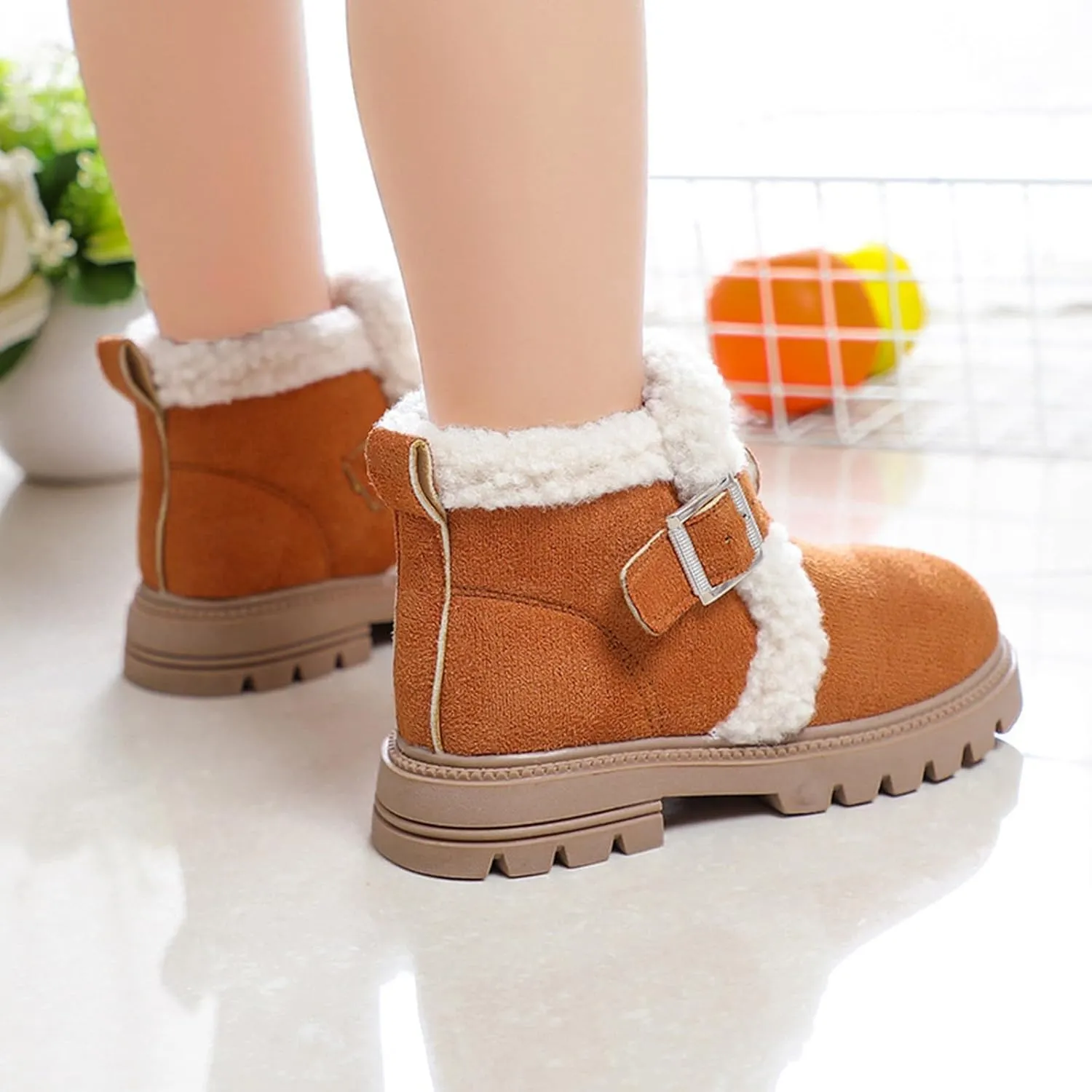 Snow Boots for Girls Boots Kids Boys Girls Winter Zipper Warm Faux Fur Fuzzy Cozy Walking Ankle Boots