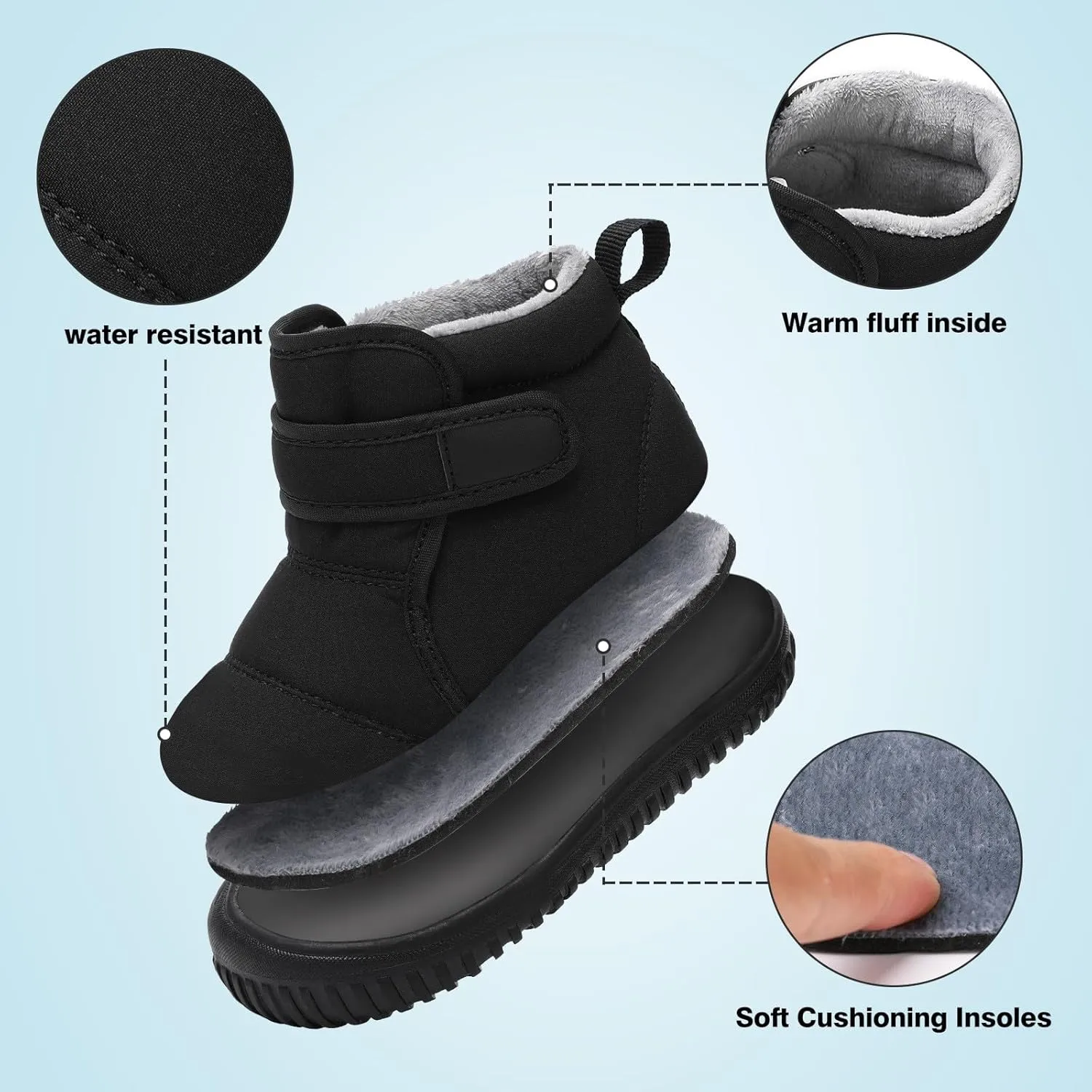 Snow Boots for Kids Insulated Snow Boot Boys Girls Ankle Booties Kids Boots Outdoor Winter Boots with Hook and Loop