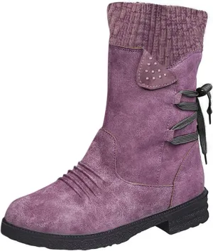 Snow Boots for Women Combat Mid Calf Boots Chunky Platform Boots Winter Warm Square Toe Shoes Lace Up Zip High Heel Booties