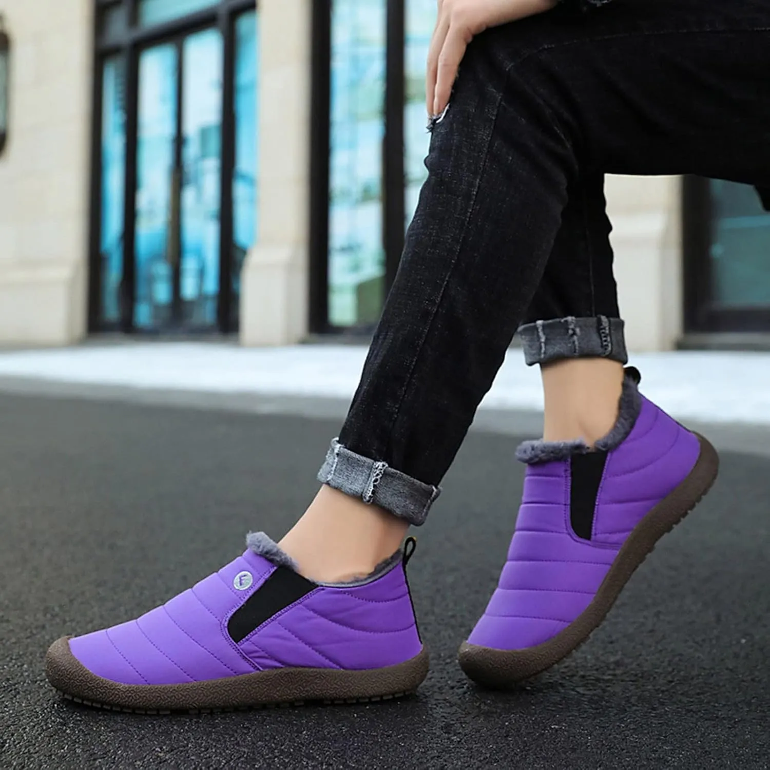 Snow Boots for Women Faux Furry Lined Ankle Booties Low Heel Leather Fashion Slip on Comfortable Fall Winter Boots Black Zipper Retro Ladies Boots Women Booties