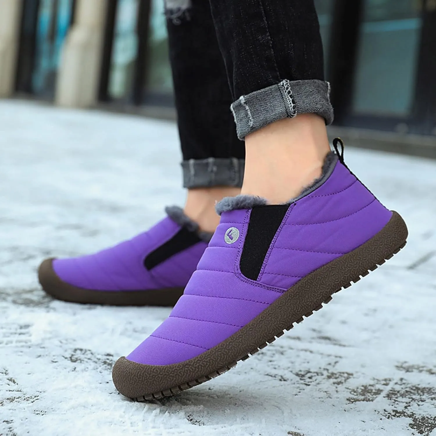 Snow Boots for Women Faux Furry Lined Ankle Booties Low Heel Leather Fashion Slip on Comfortable Fall Winter Boots Black Zipper Retro Ladies Boots Women Booties