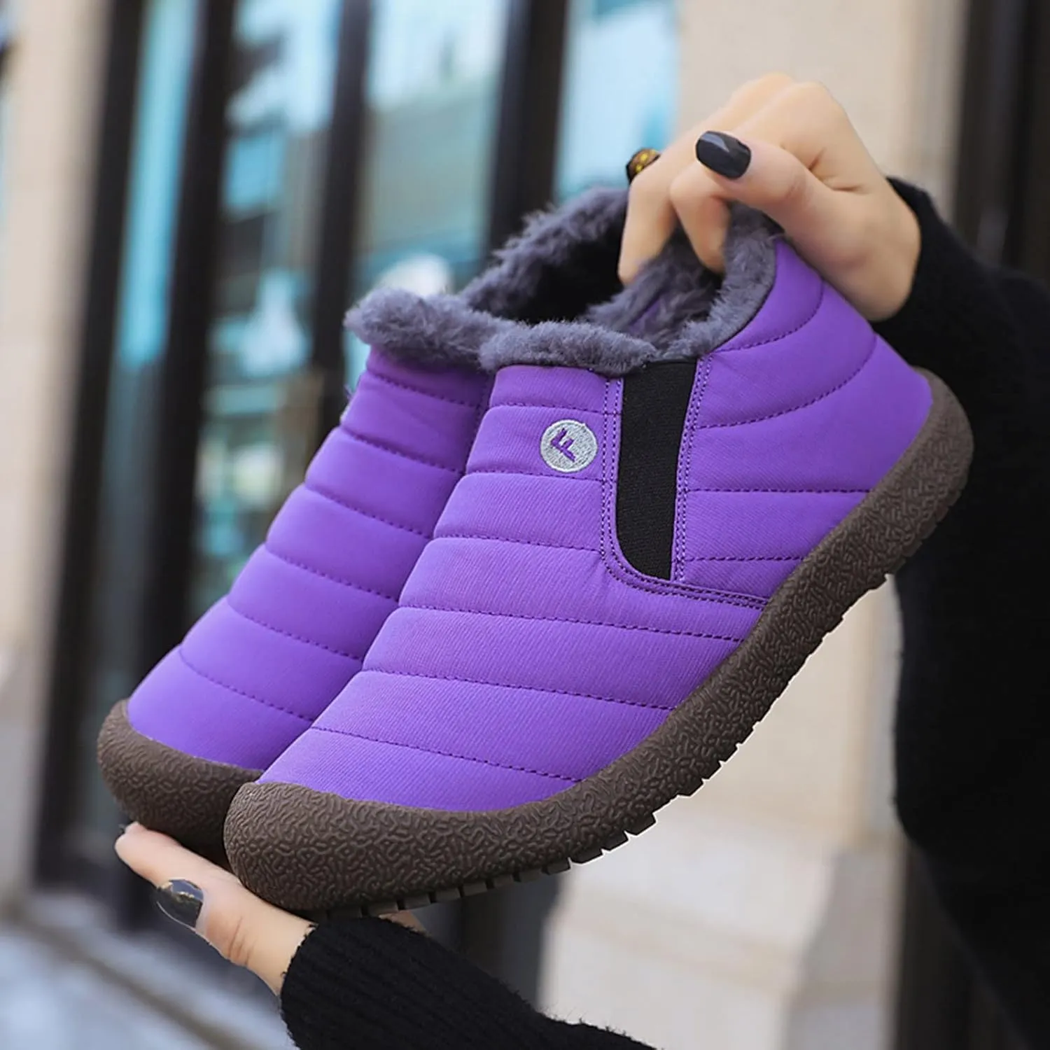 Snow Boots for Women Faux Furry Lined Ankle Booties Low Heel Leather Fashion Slip on Comfortable Fall Winter Boots Black Zipper Retro Ladies Boots Women Booties