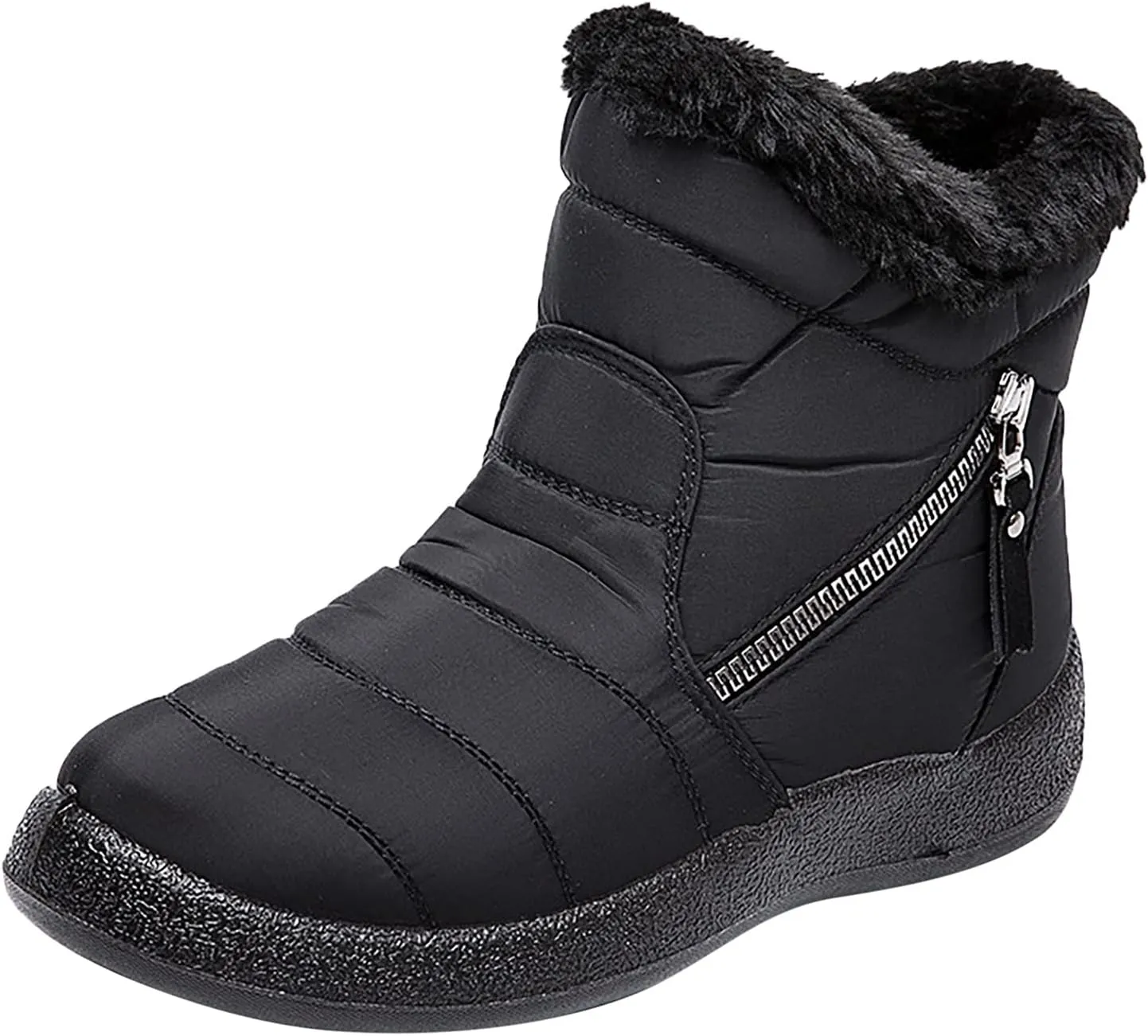 Snow Boots for Women Faux Furry Lined Mid Calf Boots Low Heel Leather Dressy Slip on Comfortable Fall Winter Boots Zip Up Vintage 2024 Ladies Boots Women Booties