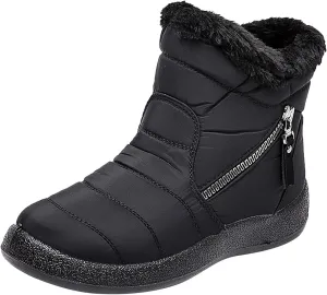 Snow Boots for Women Faux Furry Lined Mid Calf Boots Low Heel Leather Dressy Slip on Comfortable Fall Winter Boots Zip Up Vintage 2024 Ladies Boots Women Booties