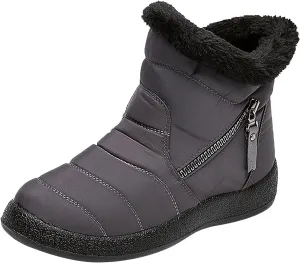 Snow Boots for Women Faux Furry Lined Mid Calf Boots Low Heel Leather Dressy Slip on Comfortable Fall Winter Boots Zip Up Vintage 2024 Ladies Boots Women Booties