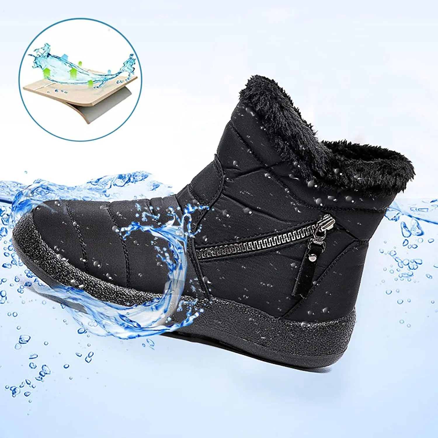 Snow Boots for Women Faux Furry Lined Mid Calf Boots Low Heel Leather Dressy Slip on Comfortable Fall Winter Boots Zip Up Vintage 2024 Ladies Boots Women Booties