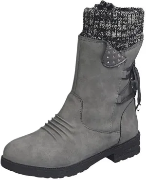 Snow Boots for Women Winter Warm Square Toe Shoes Lace Up Zip High Heel Booties Combat Mid Calf Boots Chunky Platform Boots