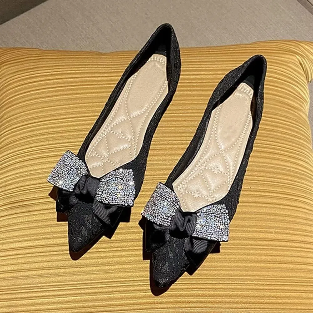 Stunner Women's Ballet Flats Pointed Toe Rhinestone Slip on Flat Shoes Wedding Dress Flats