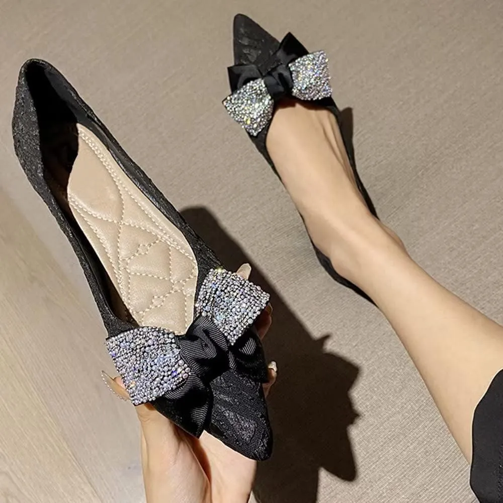 Stunner Women's Ballet Flats Pointed Toe Rhinestone Slip on Flat Shoes Wedding Dress Flats