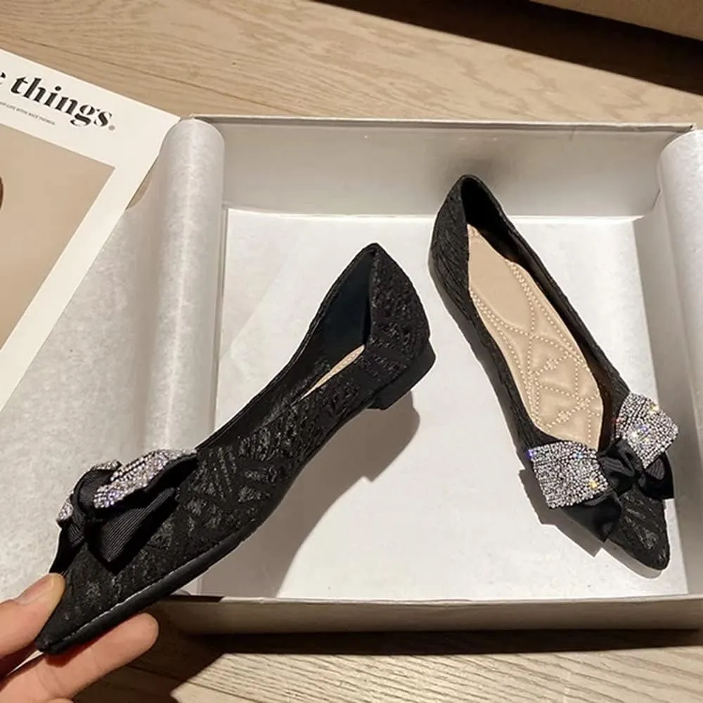 Stunner Women's Ballet Flats Pointed Toe Rhinestone Slip on Flat Shoes Wedding Dress Flats