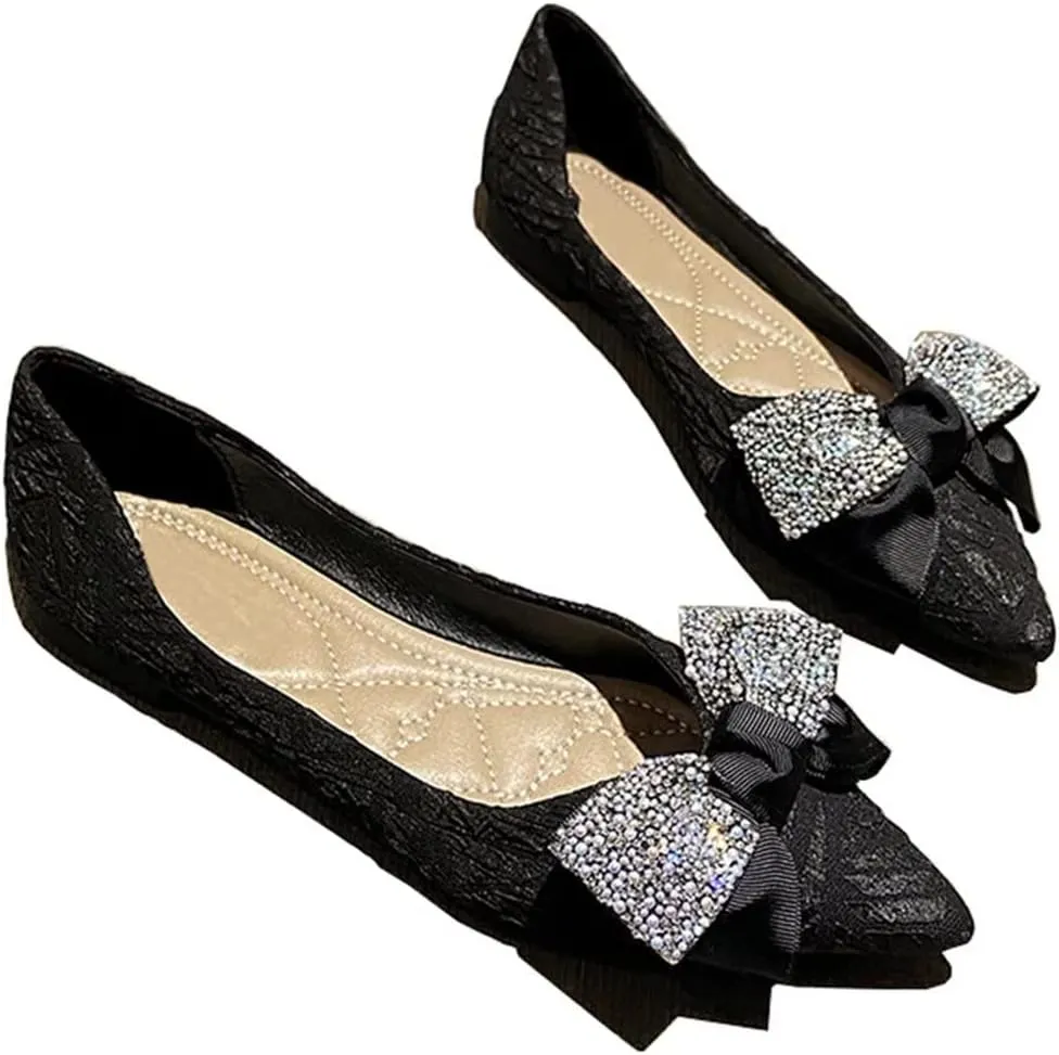 Stunner Women's Ballet Flats Pointed Toe Rhinestone Slip on Flat Shoes Wedding Dress Flats