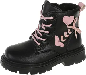 Toddler Boys Girls Boots Low Wedge Heel Booties with Side Zipper Warm Snow Bow Boots Stacked Block Heel Booties