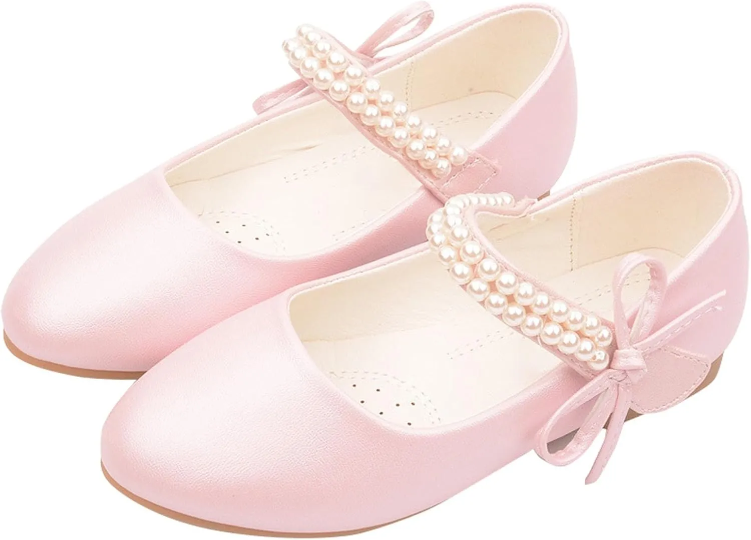 Toddler Flower Girl Dress Shoes Little Girl Ballet Flats Pearl Strap Girls Dress Shoes for Wedding Party