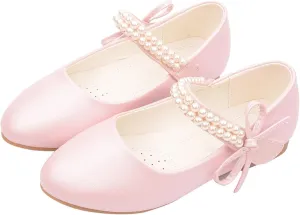 Toddler Flower Girl Dress Shoes Little Girl Ballet Flats Pearl Strap Girls Dress Shoes for Wedding Party