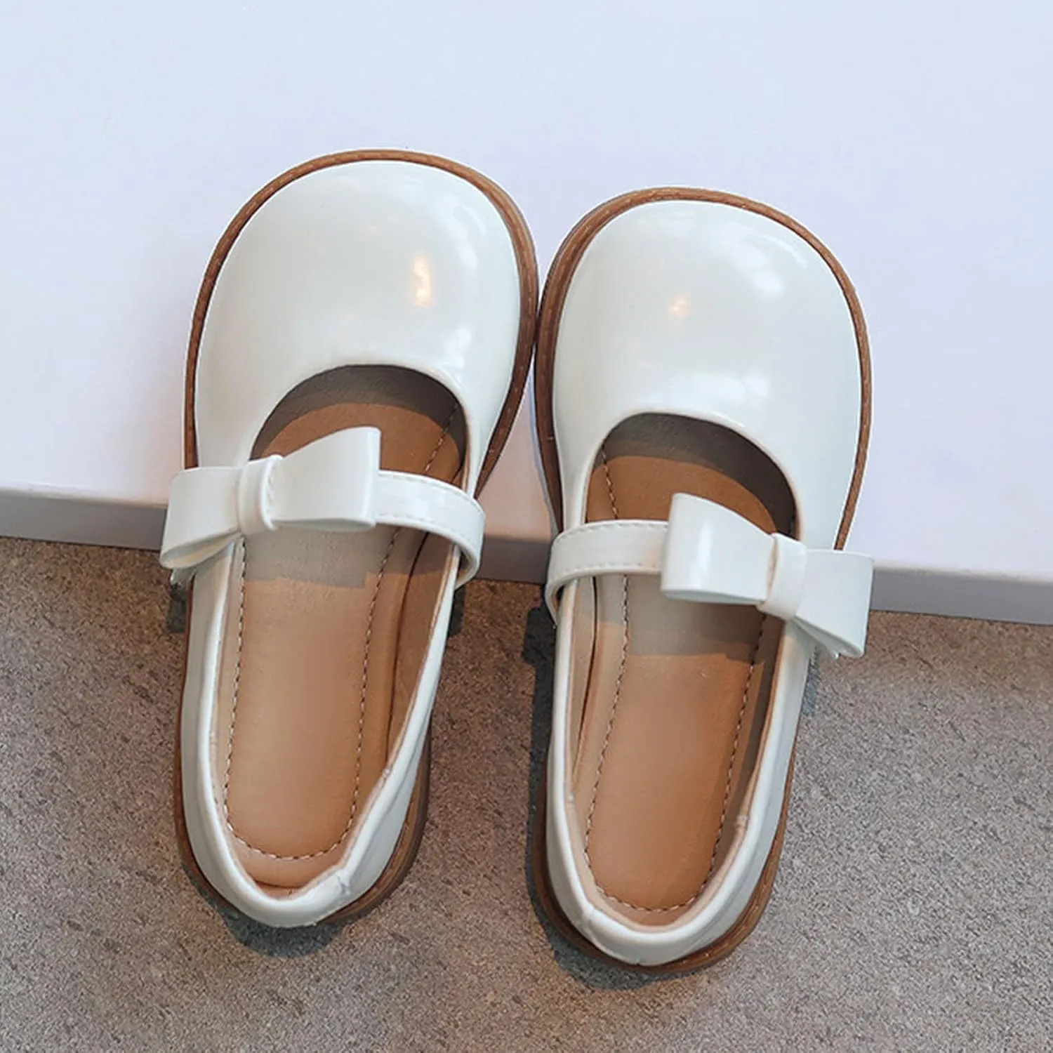 Toddler Flower Girls Bowknot Strap Dress Shoes, Mary Jane Princess Non-Slip Ballet Flat𝘀 for Kids Par𝘁y School