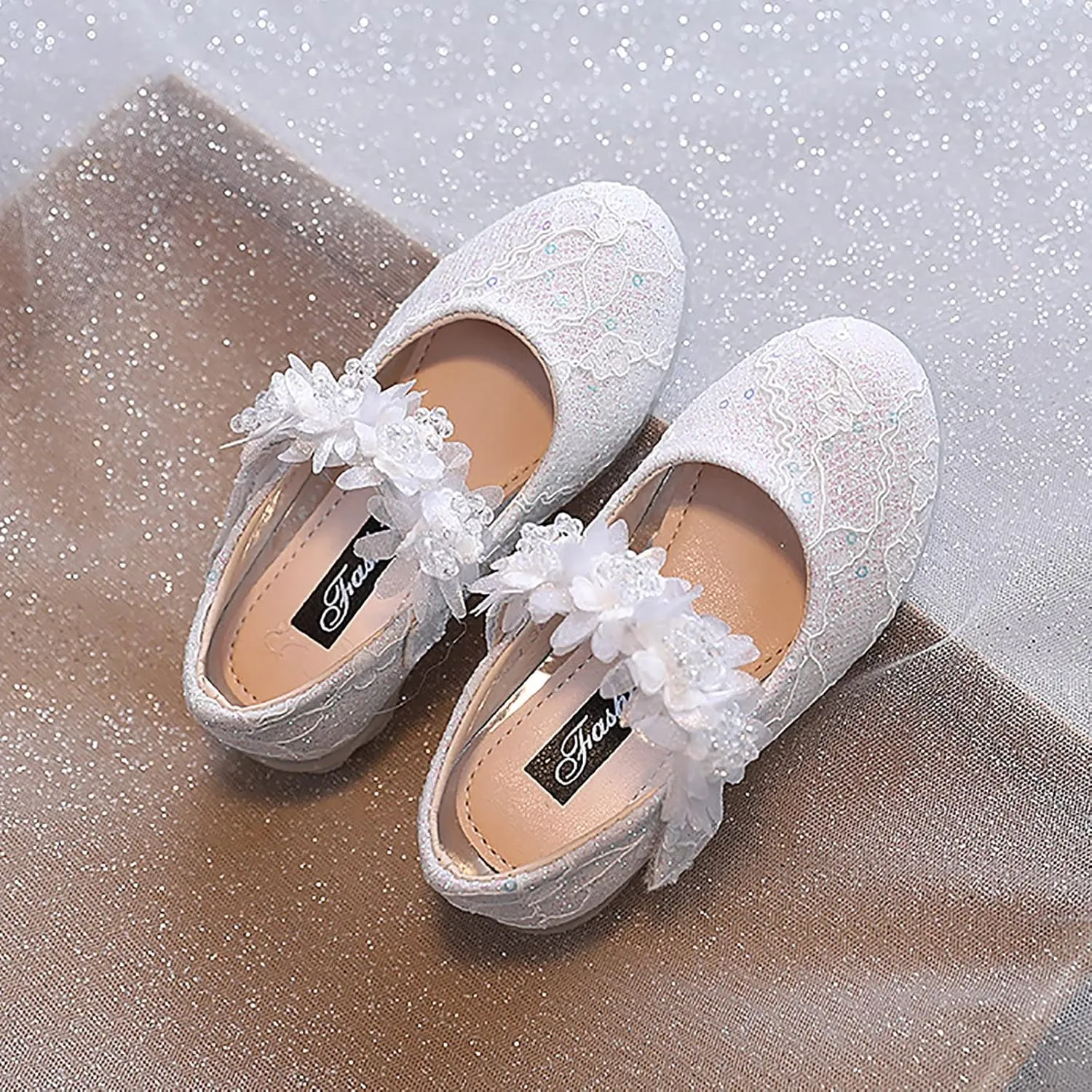 Toddler Girl Dress 𝗥hinestones Flower Dancing Shoes Low Heel Leather Mary Jane Baby Kids Princess Sandals Flat𝘀