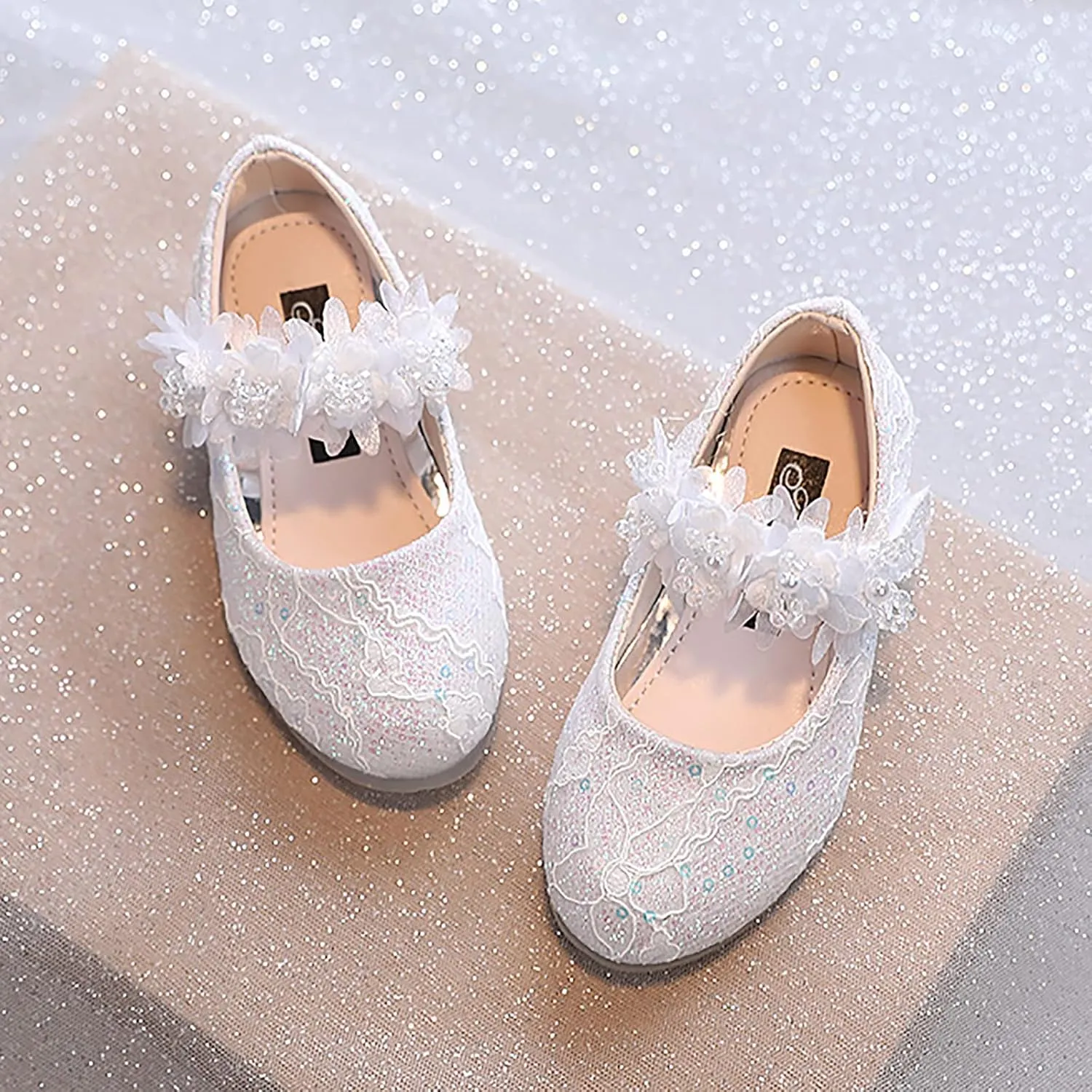 Toddler Girl Dress 𝗥hinestones Flower Dancing Shoes Low Heel Leather Mary Jane Baby Kids Princess Sandals Flat𝘀